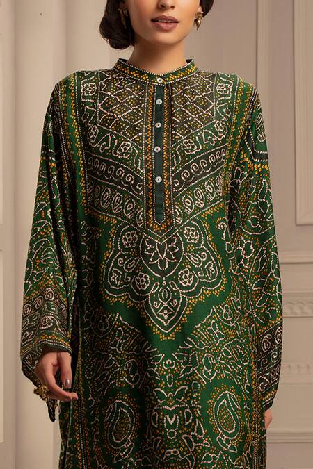 Buy Rajdeep Ranawat Green Silk Mandarin Collar Kurta And Pant Set Online at Aza Fashions Buy_Rajdeep Ranawat_Green Silk Mandarin Collar Kurta And Pant Set_Online_at_Aza_Fashions