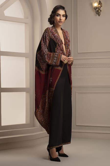 Rajdeep Ranawat_Red Silk Kaftan Cape And Pant Set_Online_at_Aza_Fashions