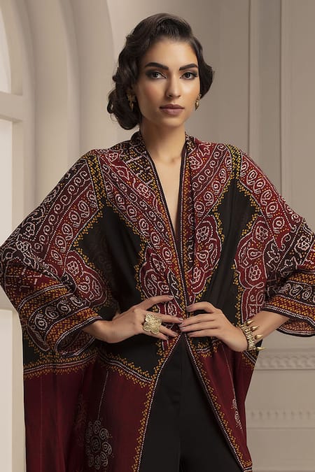 Buy_Rajdeep Ranawat_Red Silk Kaftan Cape And Pant Set_Online_at_Aza_Fashions