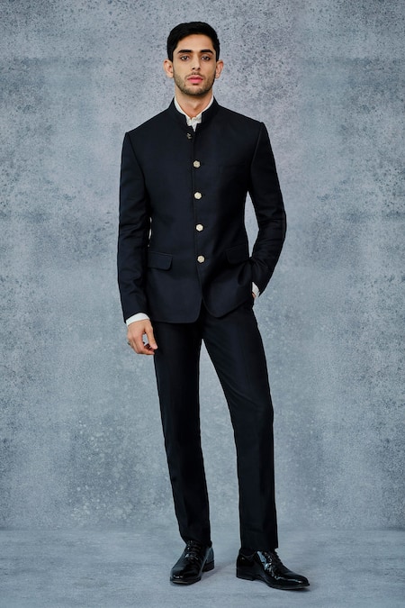 Buy_Raghavendra Rathore Jodhpur_Black Wool Bandhgala _Online_at_Aza_Fashions