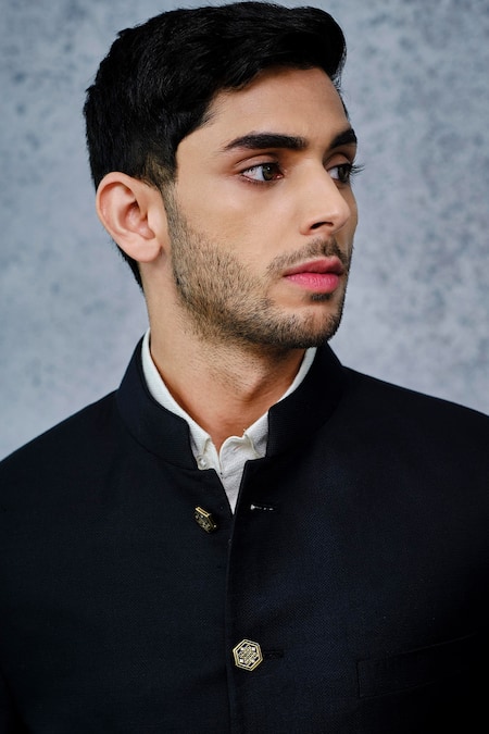 Raghavendra Rathore Jodhpur_Black Wool Bandhgala _at_Aza_Fashions