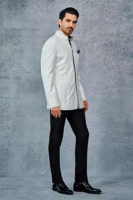 Raghavendra Rathore Jodhpur_White Wool Bandhgala_Online_at_Aza_Fashions