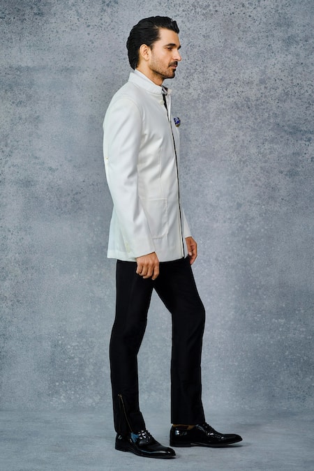 Buy_Raghavendra Rathore Jodhpur_White Wool Bandhgala_Online_at_Aza_Fashions