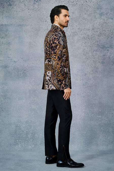 Raghavendra Rathore Jodhpur_Multi Color Linen Silk Print Bandhgala _Online_at_Aza_Fashions