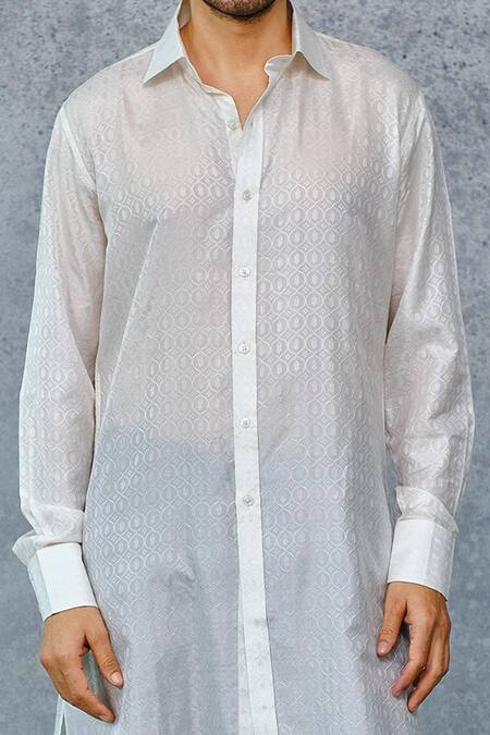 Buy_Raghavendra Rathore Jodhpur_White Habutai Silk Floral Pattern Kurta_Online_at_Aza_Fashions