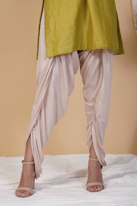 Radhika & Raghav_Green Silk Chanderi And Organza Embroidery Thread Kurta & Dhoti Pant Set _at_Aza_Fashions