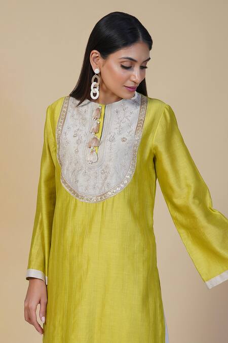 Shop_Radhika & Raghav_Green Silk Chanderi And Organza Embroidery Thread Kurta & Dhoti Pant Set _Online_at_Aza_Fashions