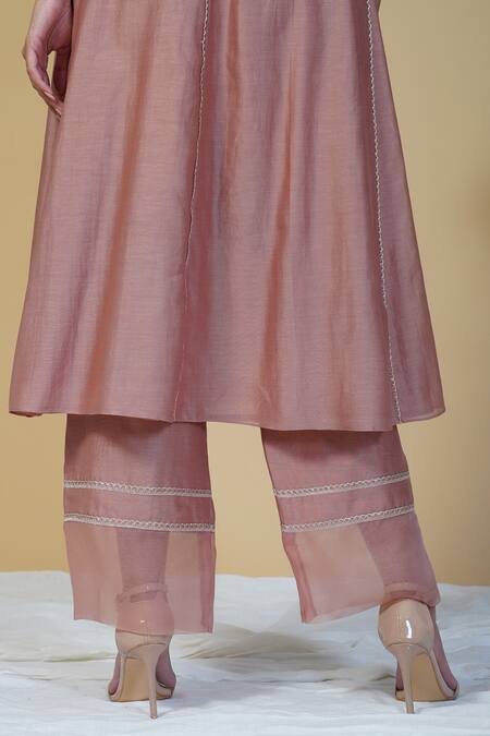 Radhika & Raghav Pink Silk Chanderi And Organza Sequin Notched Kurta Pant Set at Aza Fashions Radhika & Raghav_Pink Silk Chanderi And Organza Sequin Notched Kurta Pant Set_at_Aza_Fashions