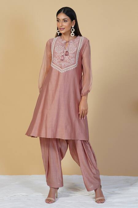 Buy Radhika & Raghav Pink Silk Chanderi And Organza Sequin Round Kurta Salwar Set Online at Aza Fashions Buy_Radhika & Raghav_Pink Silk Chanderi And Organza Sequin Round Kurta Salwar Set_Online_at_Aza_Fashions