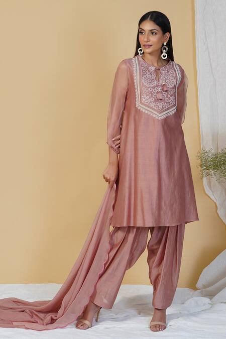 Radhika & Raghav Pink Silk Chanderi And Organza Sequin Round Kurta Salwar Set Online at Aza Fashions Radhika & Raghav_Pink Silk Chanderi And Organza Sequin Round Kurta Salwar Set_Online_at_Aza_Fashions