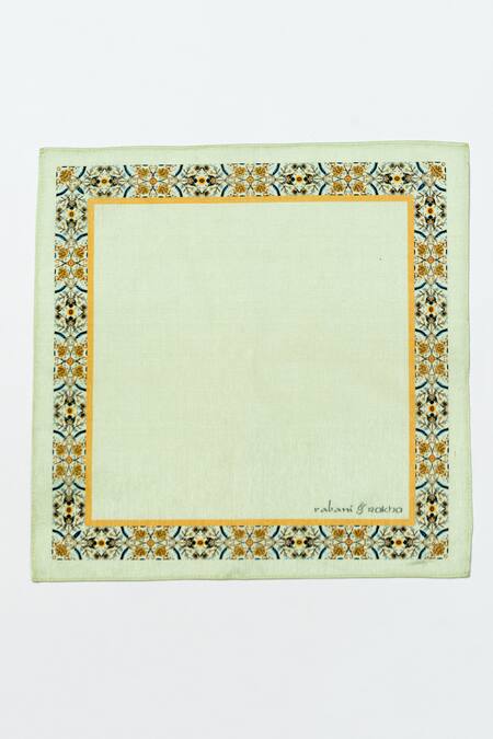 Rabani & Rakha Green Embroidery Face Mask And Pocket Square Gift Box Online at Aza Fashions Rabani & Rakha_Green Embroidery Face Mask And Pocket Square Gift Box _Online_at_Aza_Fashions
