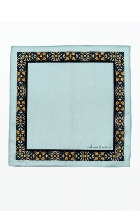 Rabani & Rakha_Black Floral Print Face Mask And Pocket Square Set _Online_at_Aza_Fashions