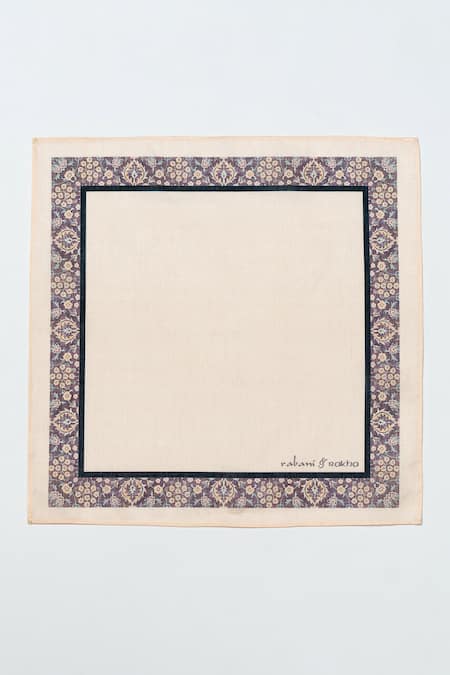 Rabani & Rakha_Purple Floral Printed Face Mask And Pocket Square Set _Online_at_Aza_Fashions