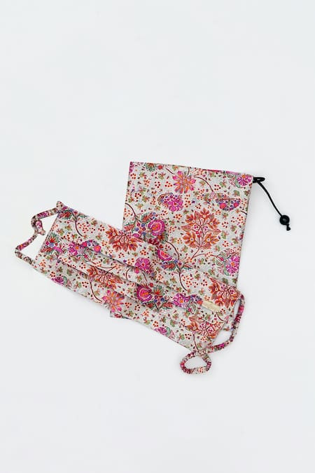Buy Rabani & Rakha Peach Embroidery Floral Printed Face Mask And Pocket Square Set Online at Aza Fashions Buy_Rabani & Rakha_Peach Embroidery Floral Printed Face Mask And Pocket Square Set _Online_at_Aza_Fashions
