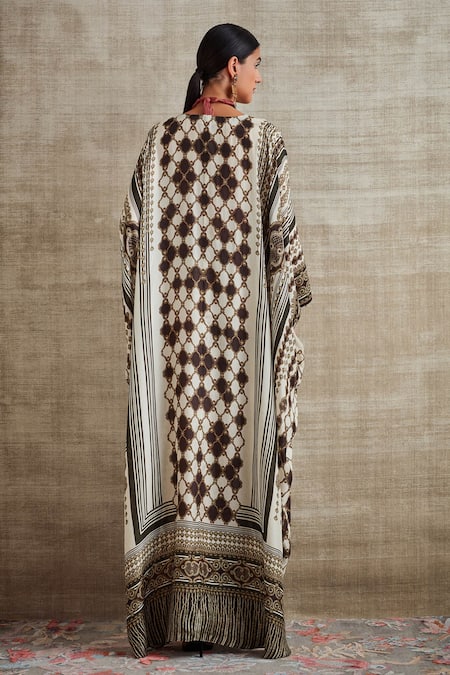 Shop_Rajdeep Ranawat_White Silk V Neck Imama Kaftan_at_Aza_Fashions