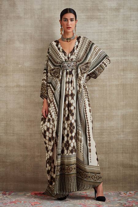 Shop_Rajdeep Ranawat_White Silk V Neck Imama Kaftan_Online_at_Aza_Fashions