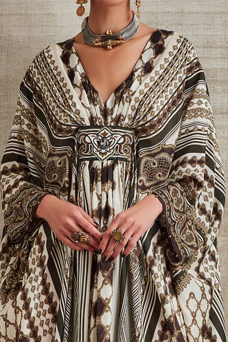 Rajdeep Ranawat_White Silk V Neck Imama Kaftan_at_Aza_Fashions