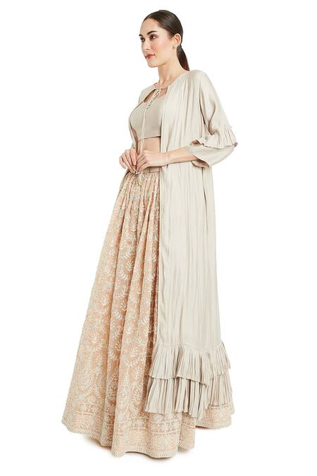 Buy_Rocky Star_Beige Silk Cape Lehenga Set_Online_at_Aza_Fashions