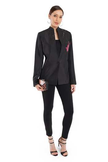 Rocky Star_Black Polyester High-neck Blazer_Online_at_Aza_Fashions