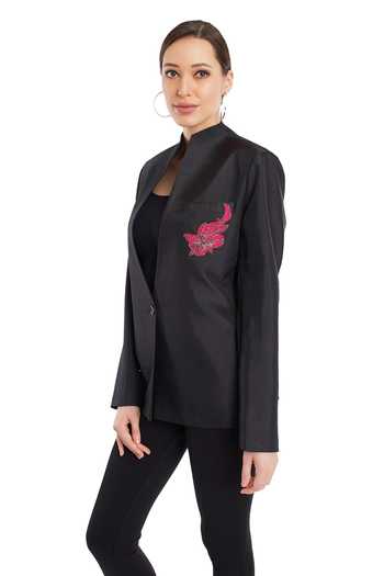 Shop_Rocky Star_Black Polyester High-neck Blazer_Online_at_Aza_Fashions