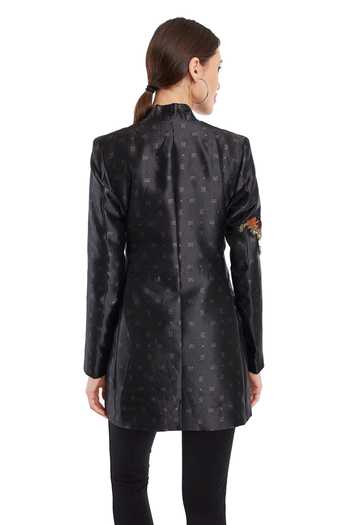 Rocky Star_Black Polyester High-neck Blazer_at_Aza_Fashions