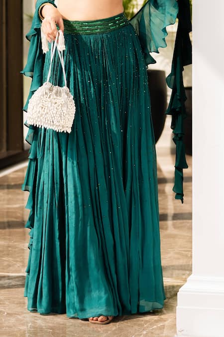 Rashika Sharma_Green Georgette Lining Shantoon Sweetheart Neck Embellished Lehenga Set _at_Aza_Fashions