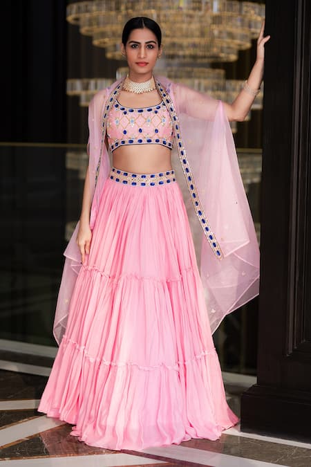 Rashika Sharma_Pink Blouse Croma , Lehenga Chiffon And Dupatta Embellished Set _Online_at_Aza_Fashions