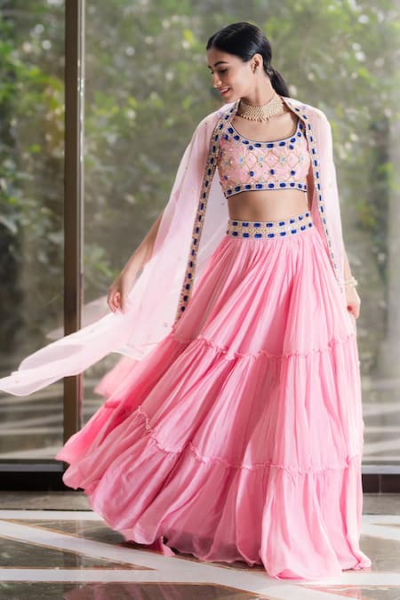 Buy Pink Blouse: Croma Silk Embellished Scoop Neck Lehenga Set For Women by  Rashika Sharma Online at Aza Fashions.