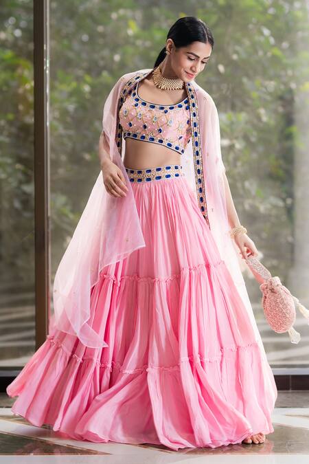 Buy_Rashika Sharma_Pink Blouse Croma , Lehenga Chiffon And Dupatta Embellished Set _Online_at_Aza_Fashions