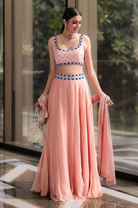 Rashika Sharma_Pink Blouse , Lehenga Chiffon And And Embellished Set _Online_at_Aza_Fashions