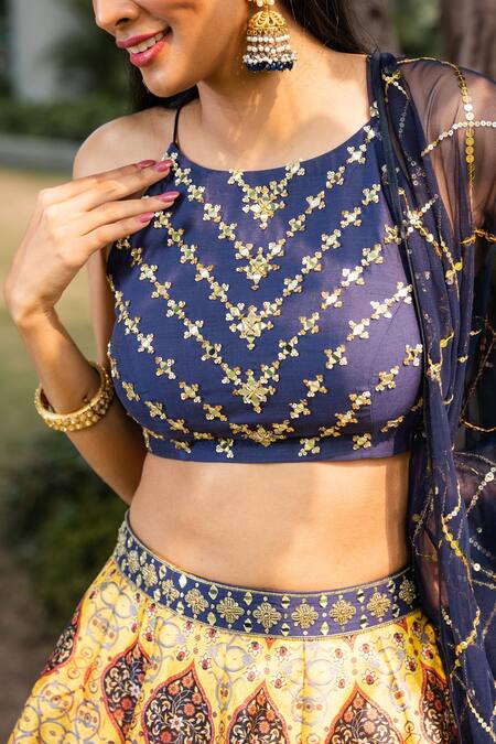 Shop Rashika Sharma Blue Blouse Cotton , Lehenga Dupion And Dupatta Net Printed Set Online at Aza Fashions Shop_Rashika Sharma_Blue Blouse Cotton , Lehenga Dupion And Dupatta Net Printed Set _Online_at_Aza_Fashions