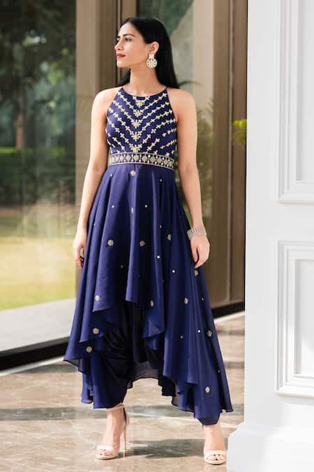 Buy Rashika Sharma Blue Kurta Chinnon Chiffon And Dhoti Pants Satinlining Embellished & Set Online at Aza Fashions Buy_Rashika Sharma_Blue Kurta Chinnon Chiffon And Dhoti Pants Satinlining Embellished & Set _Online_at_Aza_Fashions