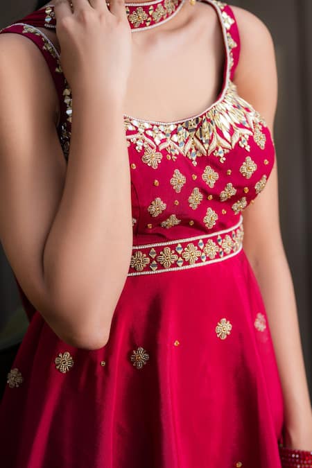 Shop Rashika Sharma Maroon Chinnon Chiffon And Georgettelining Embellished Kurta & Sharara Set Online at Aza Fashions Shop_Rashika Sharma_Maroon Chinnon Chiffon And Georgettelining Embellished Kurta & Sharara Set _Online_at_Aza_Fashions