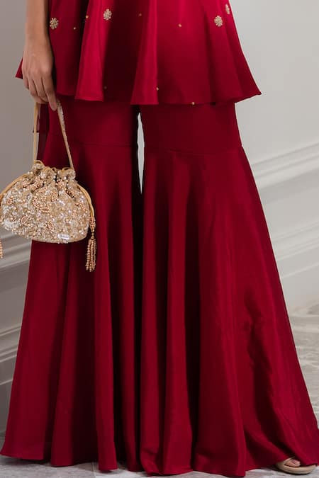 Rashika Sharma Maroon Chinnon Chiffon And Georgettelining Embellished Kurta & Sharara Set at Aza Fashions Rashika Sharma_Maroon Chinnon Chiffon And Georgettelining Embellished Kurta & Sharara Set _at_Aza_Fashions