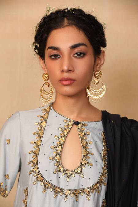 Buy_Rashika Sharma_Blue Chanderi Silk Lining Shantoon Round Kurta Sharara Set _Online_at_Aza_Fashions