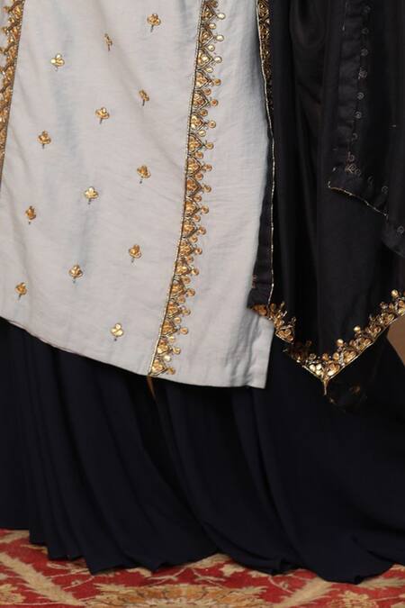 Shop_Rashika Sharma_Blue Chanderi Silk Lining Shantoon Round Kurta Sharara Set _Online_at_Aza_Fashions