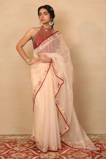 Rashika Sharma Beige Saree Silk Organza Blouse Chanderi Silk Lining With 