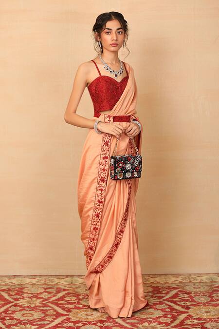 Rashika Sharma Maroon Saree And Blouse Chanderi Silk Lining Shantoon Sweetheart Draped With Online at Aza Fashions Rashika Sharma_Maroon Saree And Blouse Chanderi Silk Lining Shantoon Sweetheart Draped With _Online_at_Aza_Fashions