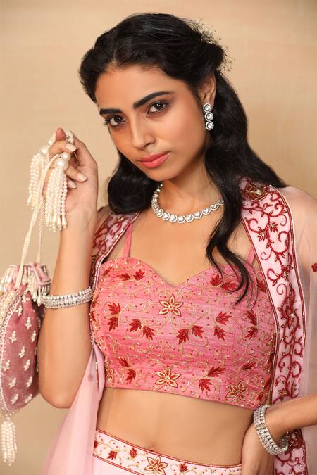 Shop Rashika Sharma Pink Blouse Handloom Lehenga Armani Satin Cape Organza And Set Online at Aza Fashions Shop_Rashika Sharma_Pink Blouse Handloom Lehenga Armani Satin Cape Organza And Set _Online_at_Aza_Fashions