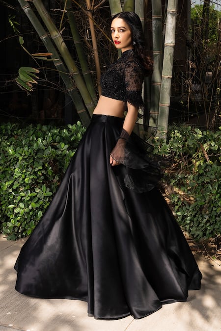 Rashika Sharma_Black Blouse Organza, Lehenga Satin And Dupatta Organza Lining Shantoon Set _Online_at_Aza_Fashions