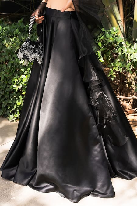 Shop_Rashika Sharma_Black Blouse Organza, Lehenga Satin And Dupatta Organza Lining Shantoon Set _Online_at_Aza_Fashions