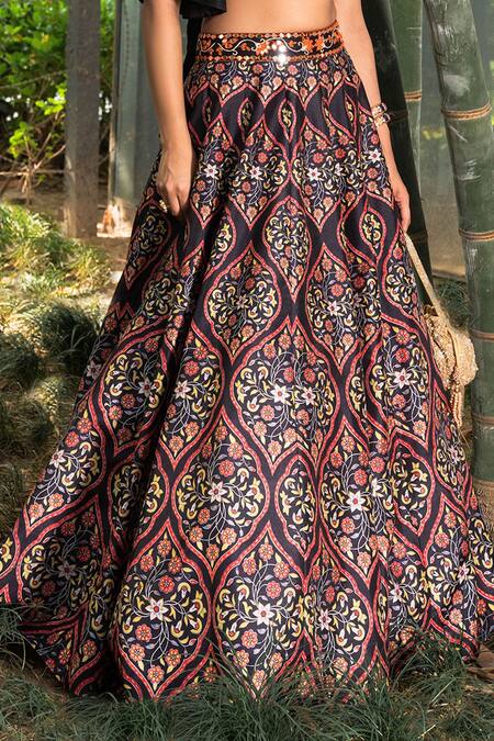 Shop_Rashika Sharma_Black Blouse Cotton Silk And Lehenga Dupion Silk Lining Shantoon Floral With _Online_at_Aza_Fashions