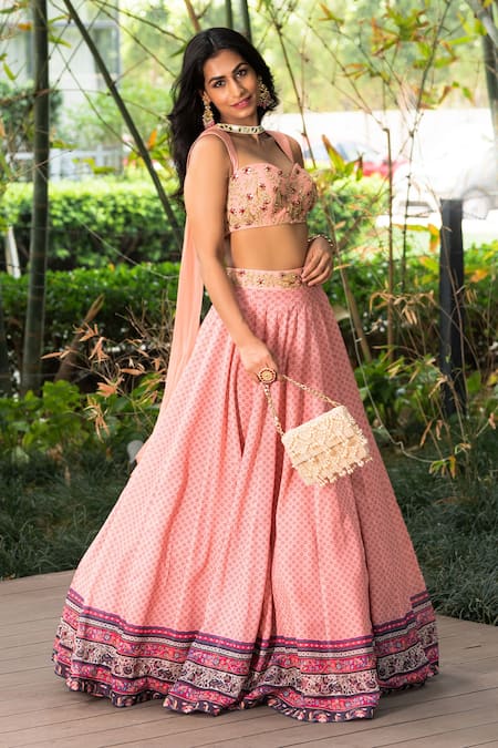 Rashika Sharma Pink Blouse Cotton Silk, Lehenga Chiffon And Dupatta Net Lining Shantoon Set Online at Aza Fashions Rashika Sharma_Pink Blouse Cotton Silk, Lehenga Chiffon And Dupatta Net Lining Shantoon Set _Online_at_Aza_Fashions