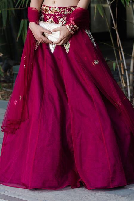 Shop_Rashika Sharma_Pink Blouse Cotton Silk, Lehenga Organza And Dupatta Net Embroidered Set _Online_at_Aza_Fashions