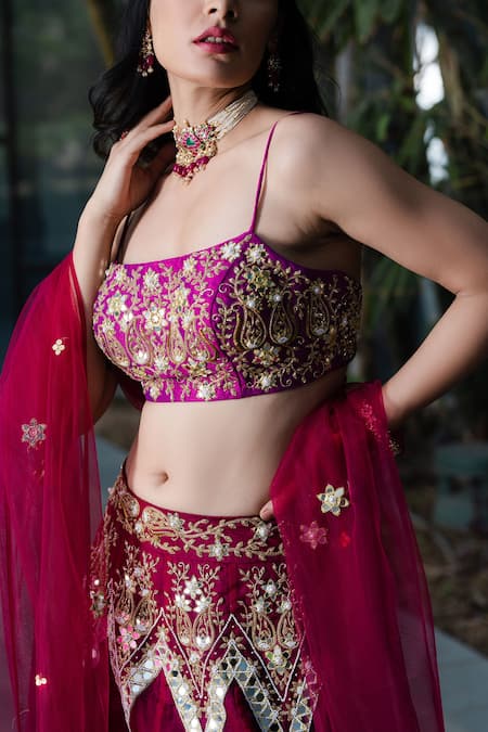 Rashika Sharma_Pink Blouse Cotton Silk, Lehenga Organza And Dupatta Net Embroidered Set _at_Aza_Fashions