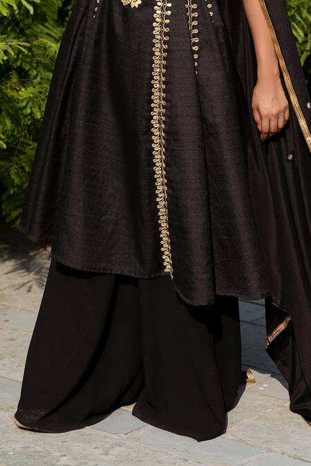 Shop Rashika Sharma Black Kurta Dupion Silk Pant And Dupatta Georgette Round Kalidar Set Online at Aza Fashions Shop_Rashika Sharma_Black Kurta Dupion Silk Pant And Dupatta Georgette Round Kalidar Set _Online_at_Aza_Fashions