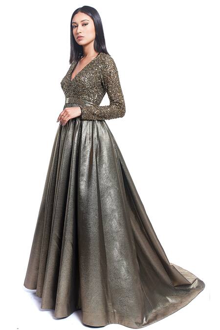 Rocky Star_Gold Gold Lame Sequin Embellished Gown_Online_at_Aza_Fashions