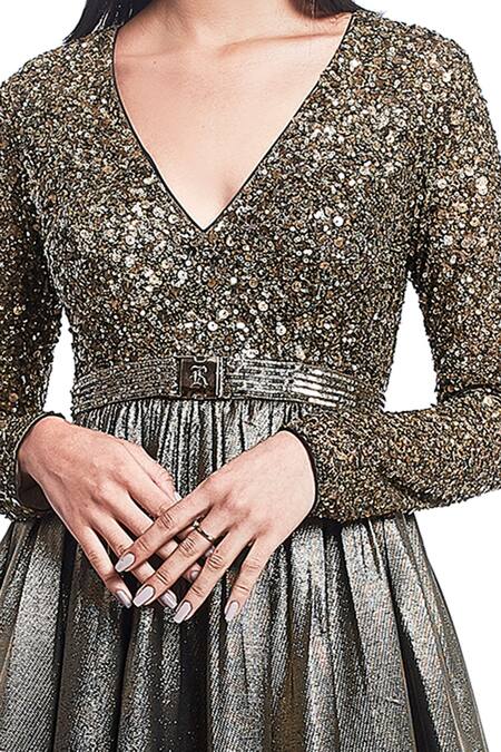 Buy_Rocky Star_Gold Gold Lame Sequin Embellished Gown_Online_at_Aza_Fashions