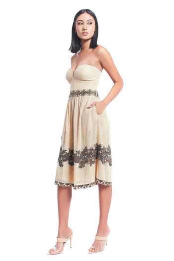 Rocky Star_Beige Net Base Embellished Dress_Online_at_Aza_Fashions