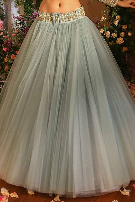 Shop_Reynu Taandon_Blue Net Round Veronica Princess Bridal Lehenga Set_Online_at_Aza_Fashions